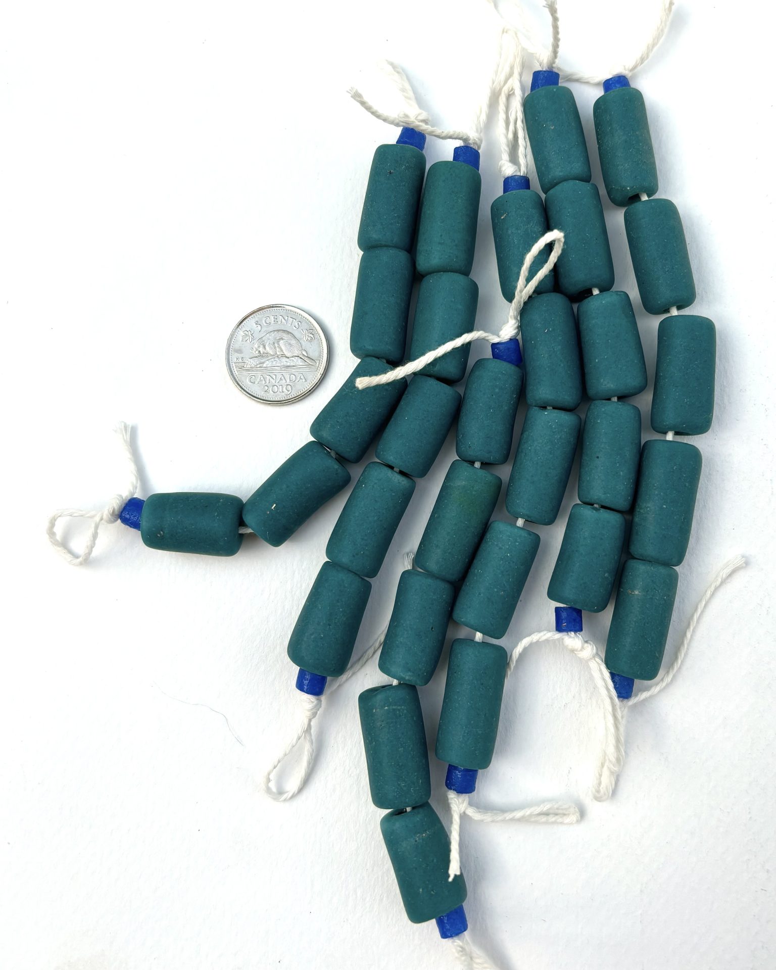 Teal Large Tube Recycled Glass Beads