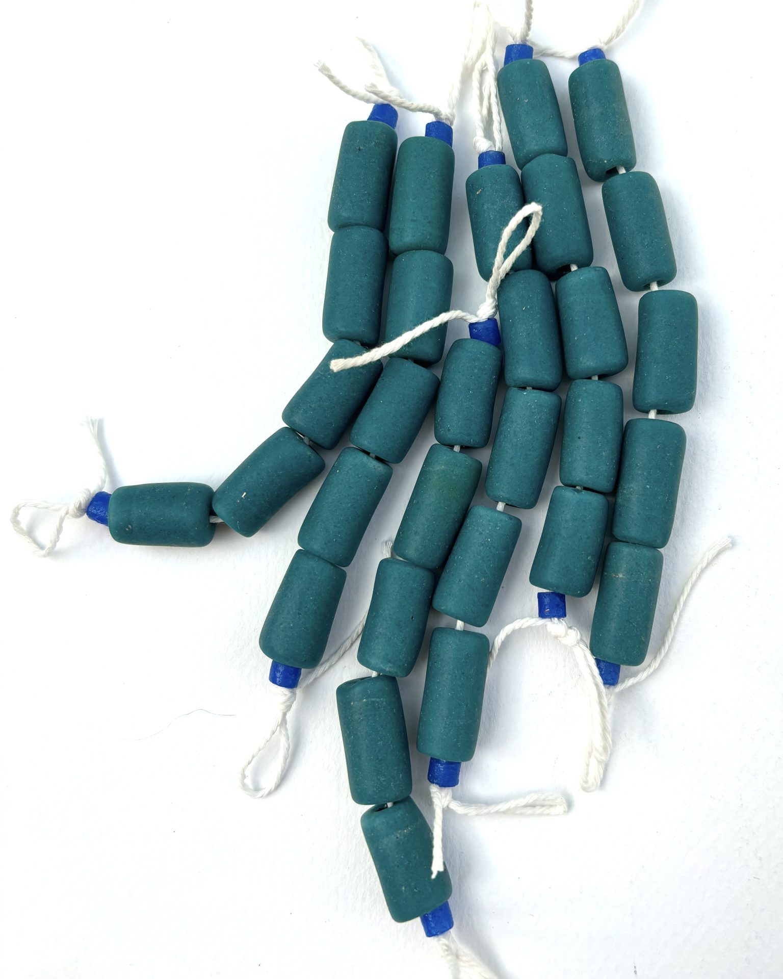 Teal Large Tube Recycled Glass Beads