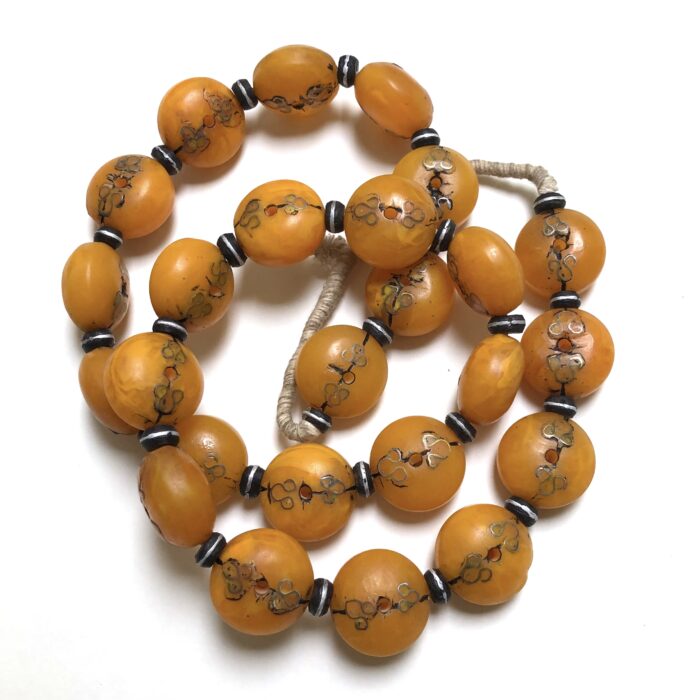 African Amber Beads with Silver Inlay