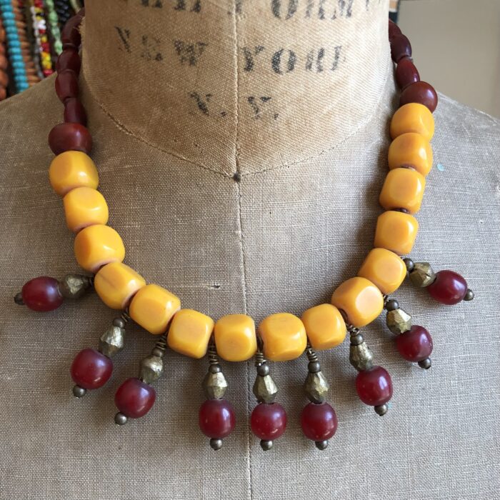 African Amber Dangle Necklace2