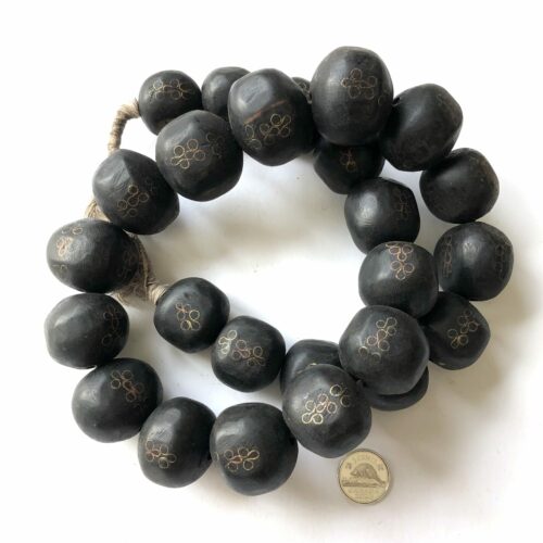 Mali Ebony Wood Beads with Brass and Copper Inlay