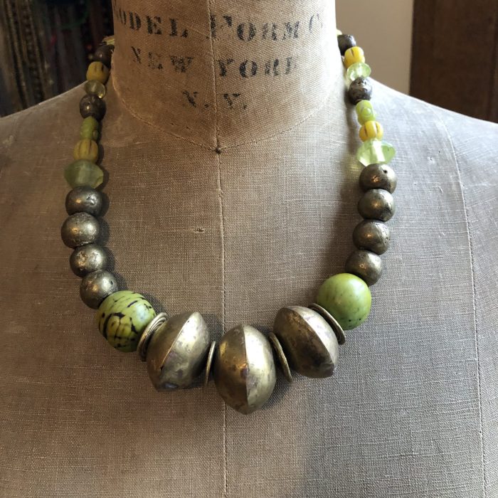 Green Glass and Brass Beads necklace