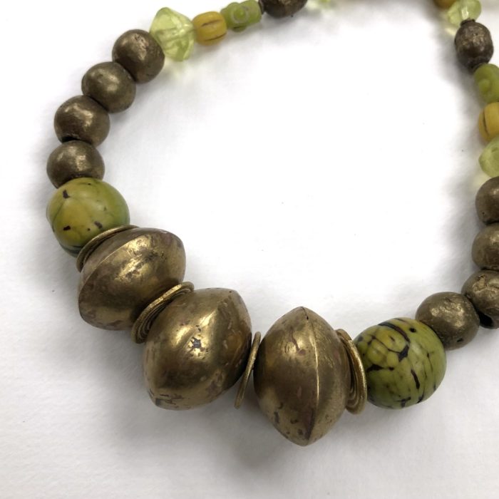 Green Glass and Brass Beads necklace
