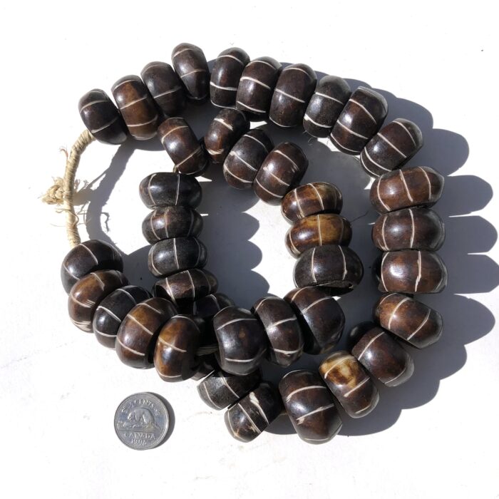 Dark Brown Bone Beads with Engraved Stripe