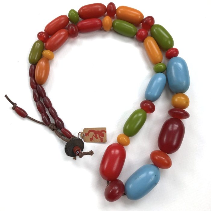African Amber Beads Necklace with Blue