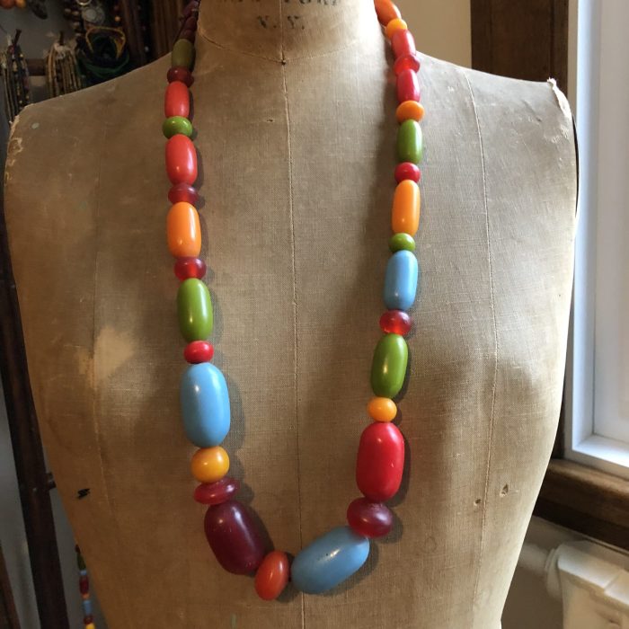 African Amber Beads Necklace with Blue