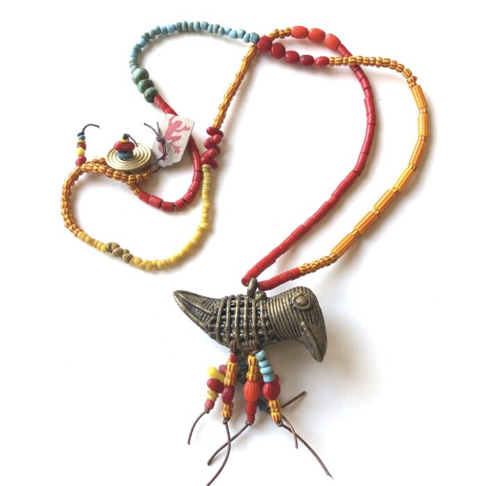 Colourful Beads with Brass Bird Necklace