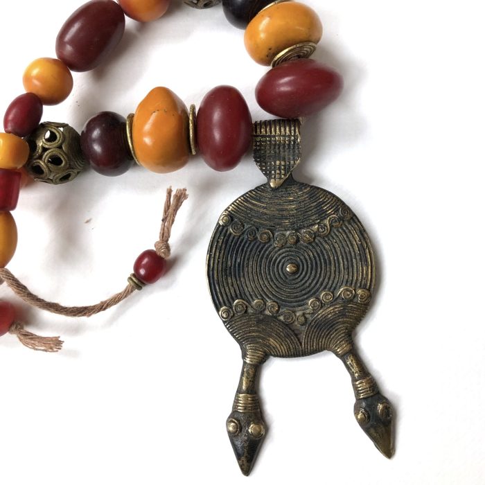 Burkino Faso Pendant with African Amber Beads Necklace