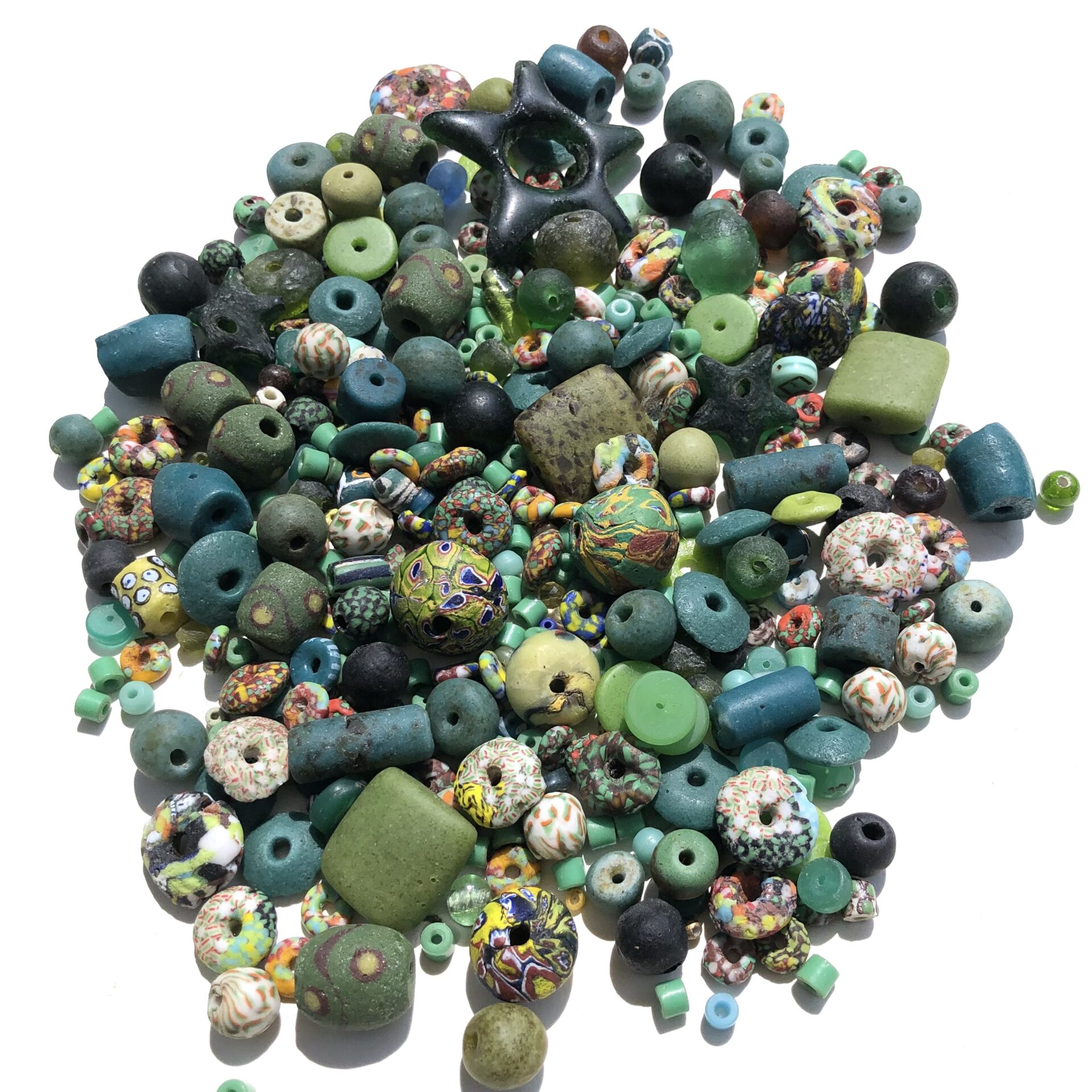 Mixed Green Recycled Glass Beads