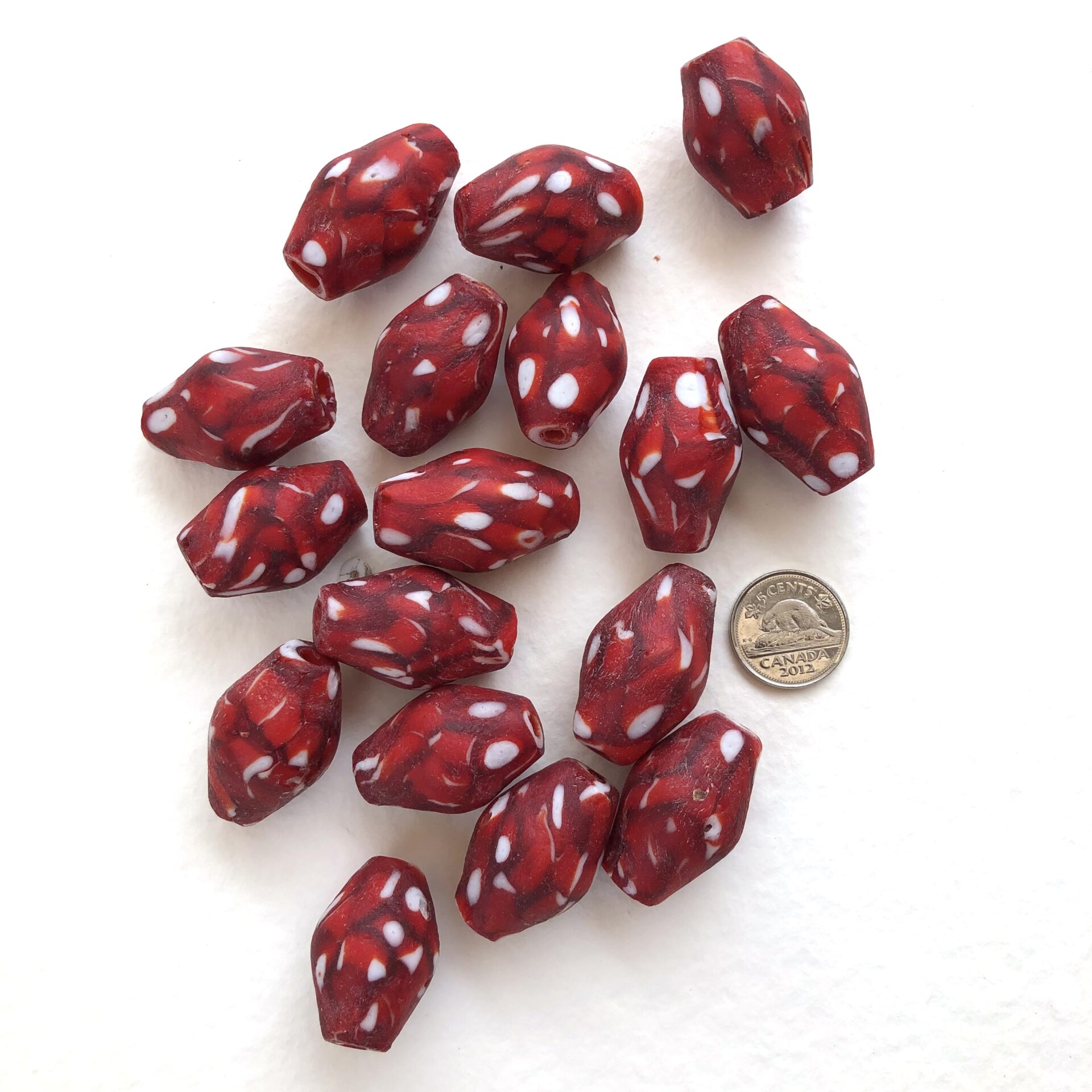 Red+White recycled Glass Beads