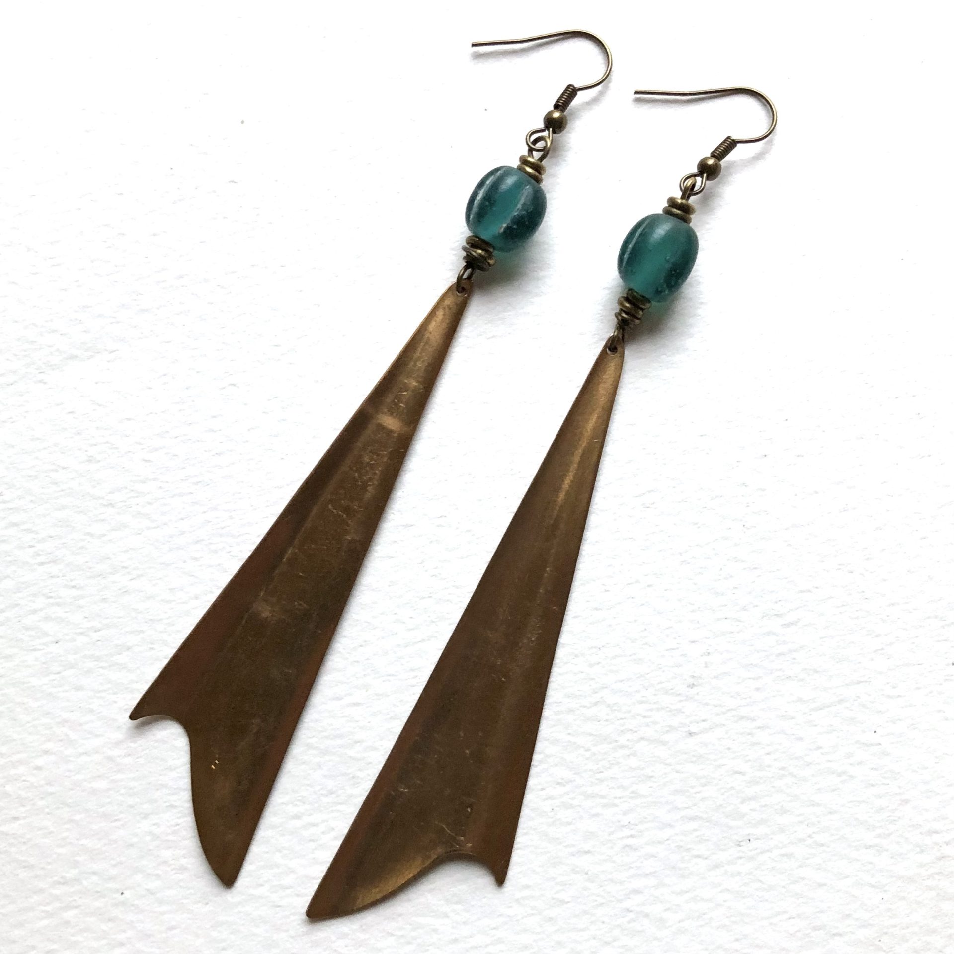 Copper and Green Glass Earrings