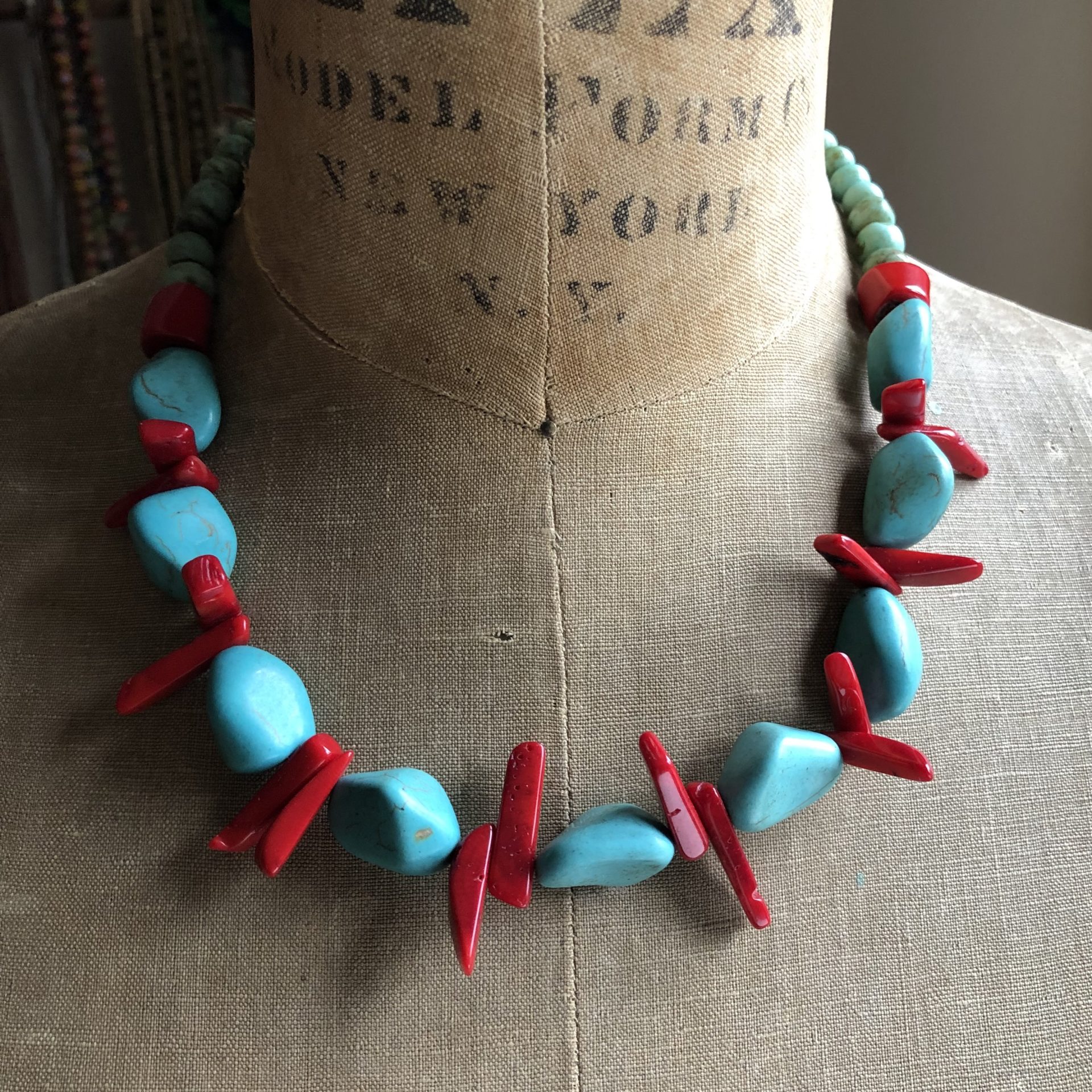 Turquoise + Coral Beads Necklace