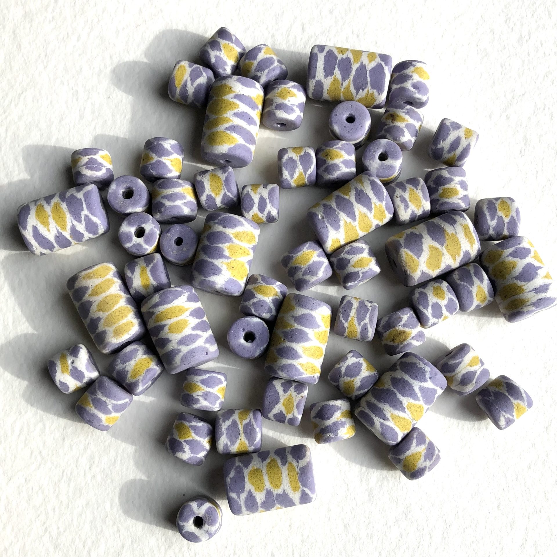 Yellow + Purple Tube Recycled Glass Beads