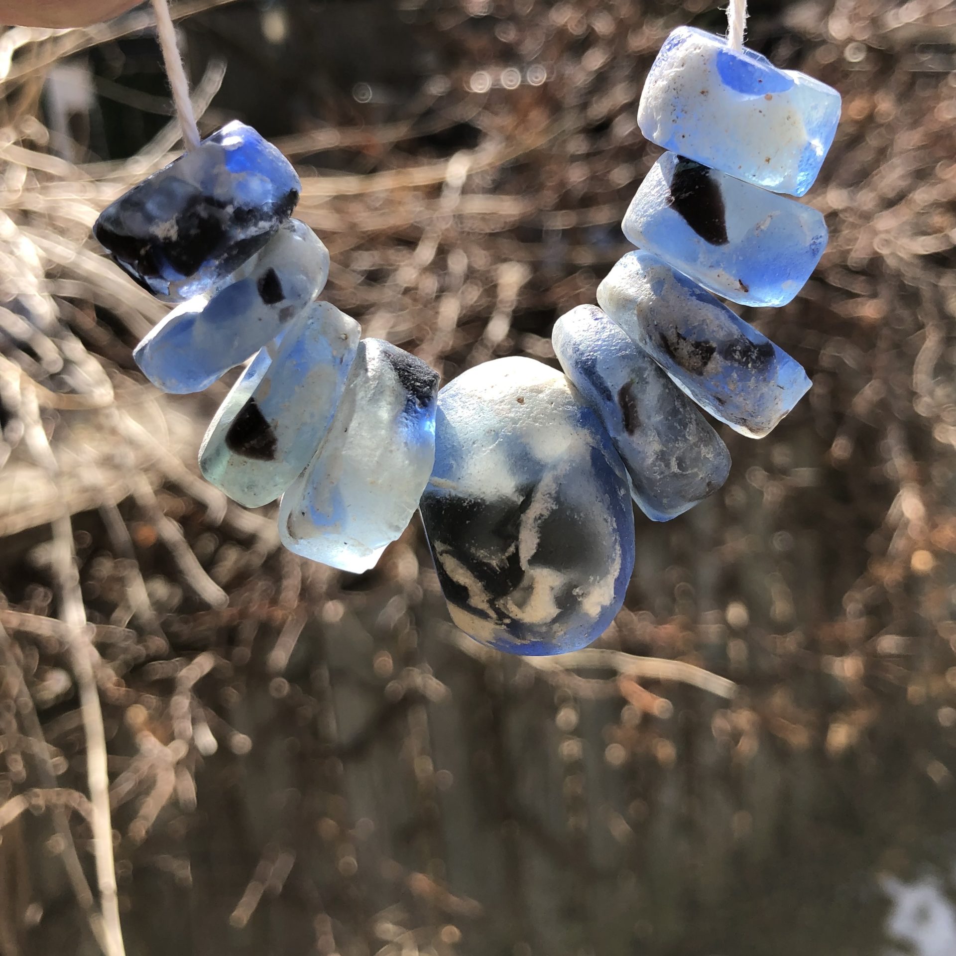 Blue Glass with crushed stone Beads