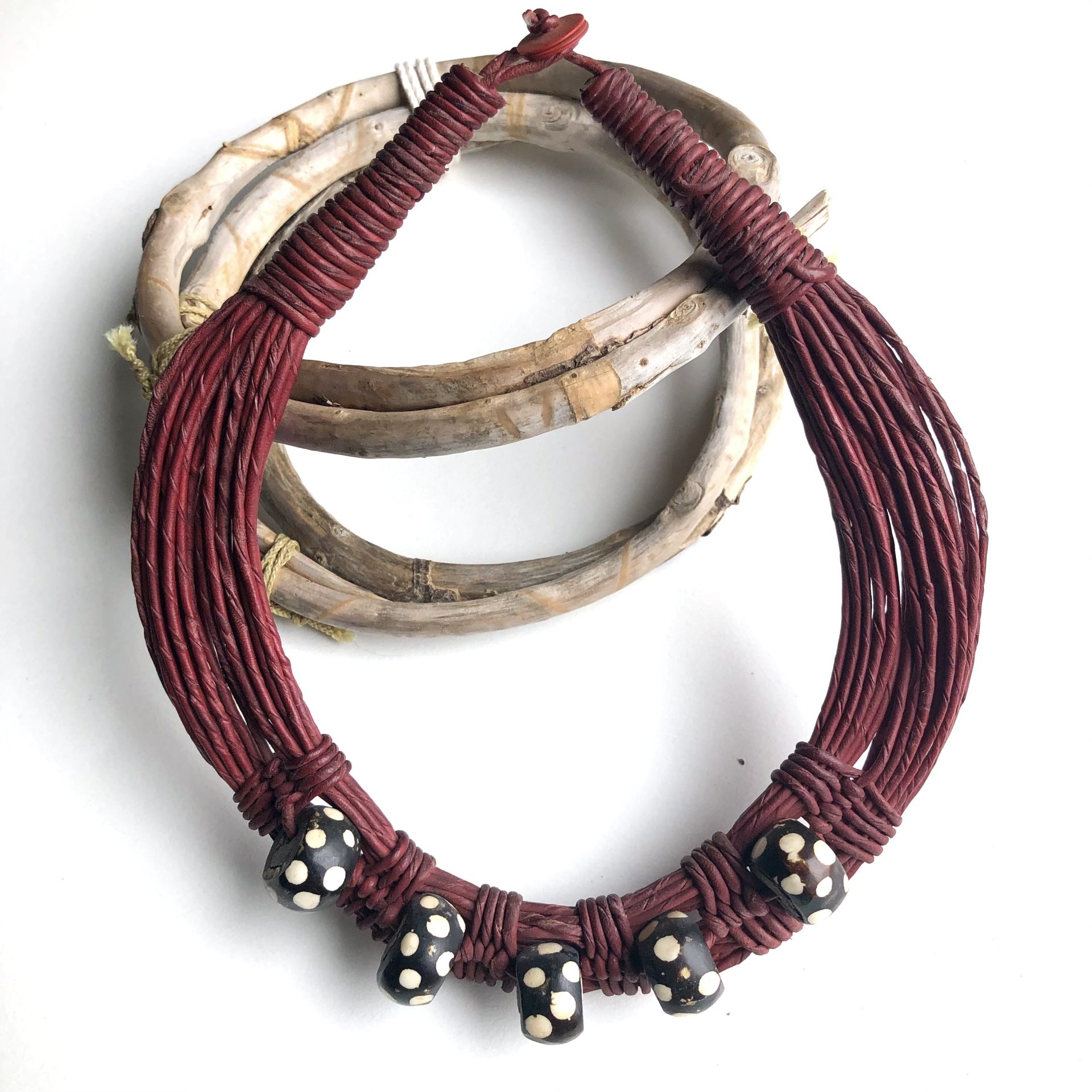 Batik Bone and Leather Necklace